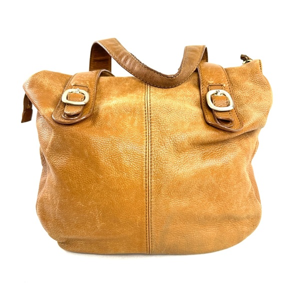 Michael Kors Caramel Brown Textured Leather Medium Shoulder Bag Satchel Buckle - Picture 3 of 13